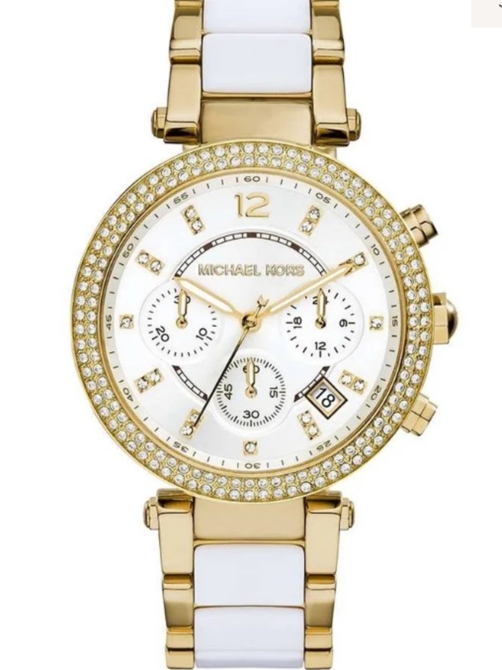 Michael Kors Gold and White Diamond Crystal-Accent Women's Chronograph Watch